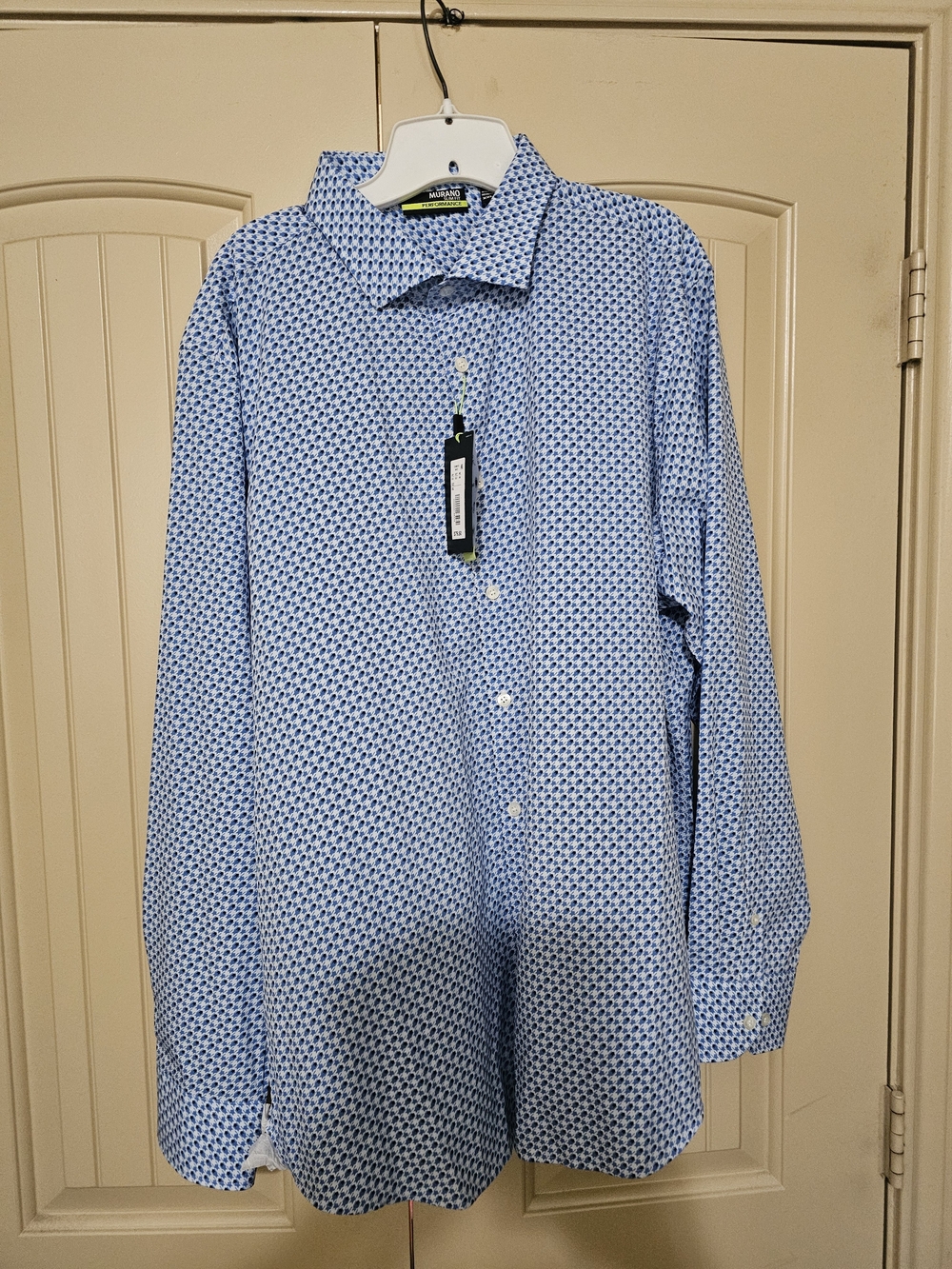 Murano Slim Fit Performance Geometric Button Down in Blue & White XXL NWT